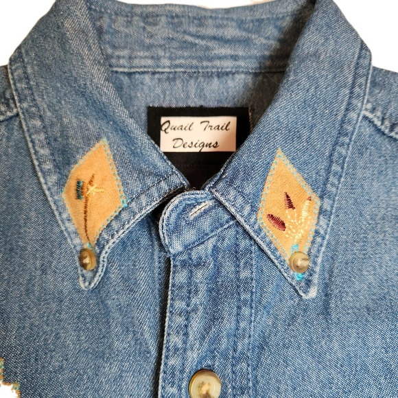 Vintage Quail Trail Designs Denim Western Shirt Southwestern Applique Mens S - Picture 4 of 12